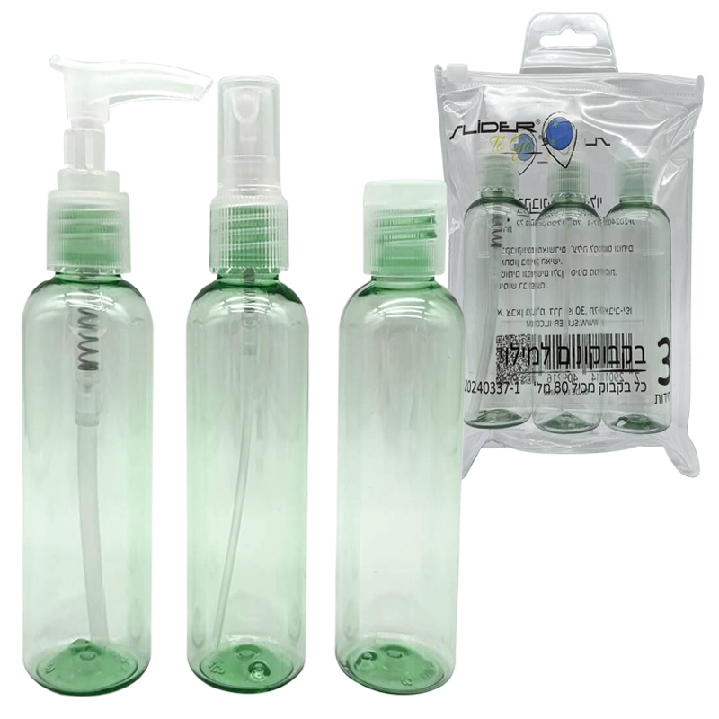 סט בקבוקי פלסטיק קטנים למילוי ירוק